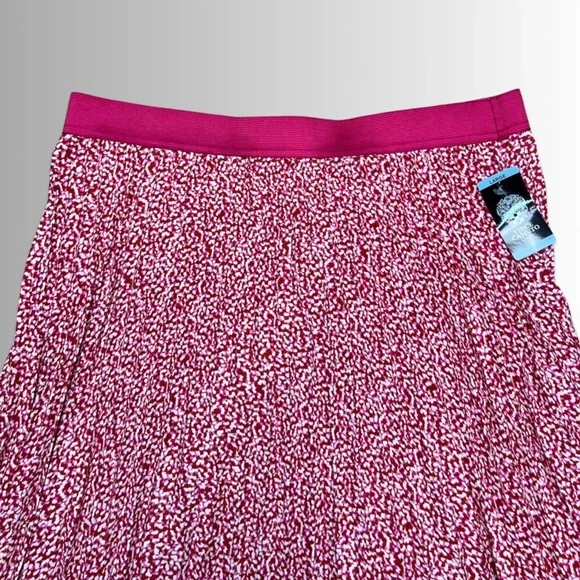 Vince Camuto Pleated Tea Length (MIDI) Pink Red & Ivory Skirt, Pull On, Size Lg - Picture 3 of 9
